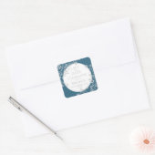 Save the Date Zilver Blauw Victoriaanse Bloemensli Vierkante Sticker (Envelop)