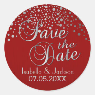 Save the date   Zilveren Stippen en rood   Persona Ronde Sticker