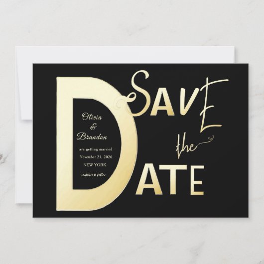 Save The Date zwart en goud sjabloon Kaart (Voorkant)