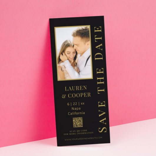 Save The Date Zwart Goud QR Code Modern Huwelijk