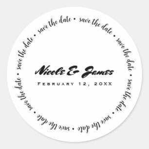 Save the Date Zwart Wit Aangepaste Verloving Ronde Sticker