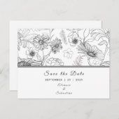 "Save the Date" zwart & wit madeliefbloempatroon Briefkaart (Voorkant / Achterkant)