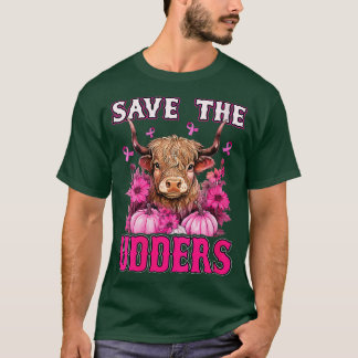 Save The Udders Messy Hair Highland Koe Roze Breas T-shirt