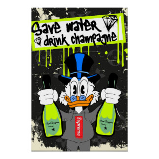 Save Water, Drink Champagne (Neon Drip Duck) Perfect Poster