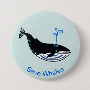 Save WHALES - Bedreigde dieren - Ronde Button 7,6 Cm