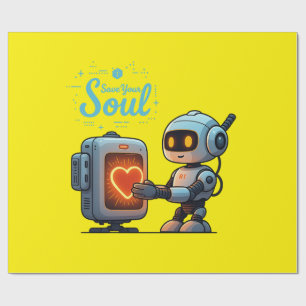 Save Your Soul Schattigee Robot Holding Heart bero Cadeaupapier
