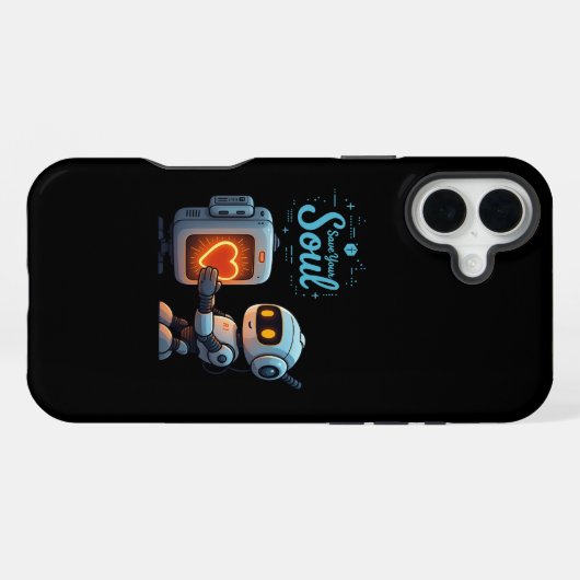 Save Your Soul Schattigee Robot Holding Heart bero iPhone Hoesje (Achterkant horizontaal)