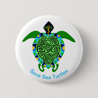Save Zee TURTLES -Bedreigde dieren grafiek - Ronde Button 5,7 Cm