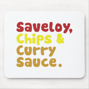 Saveloy, Chips & Curry Sauce. Muismat