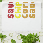 Saveloy, Chips & Curry Sauce. Theedoek (Gevouwen)