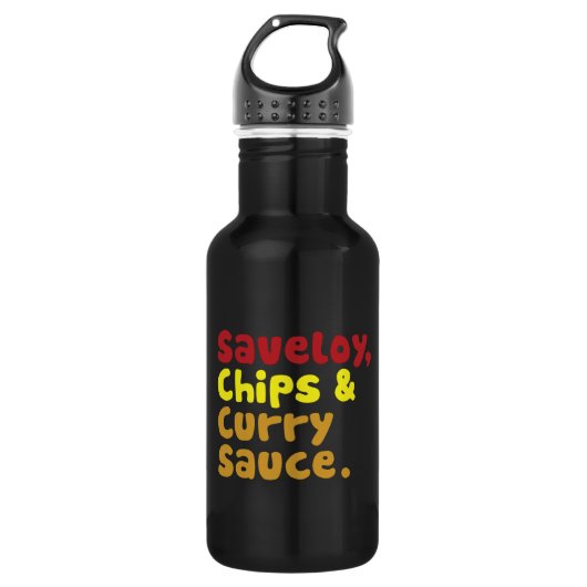 Saveloy, Chips & Curry Sauce. Waterfles (Voorkant)
