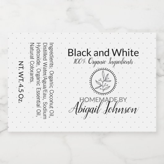 Savon artisanal noir et blanc | Étiquette d'analys (Étiquettes simples)