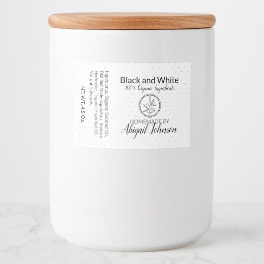 Savon artisanal noir et blanc | Étiquette d'analys (Devant)