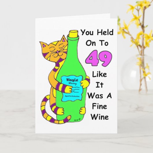 Savor la carte d'anniversaire Winey du chat 50 (Fleur jaune)