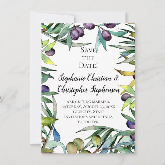 Savory Oliving Tuscan Waterverf Save the Date Kaart (Voorkant)