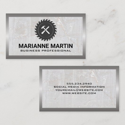 Saw en Hammer | Marmer en metaal Visitekaartje (Voorkant / Achterkant)