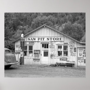 Saw Pit Store, 1940. Oude foto Poster