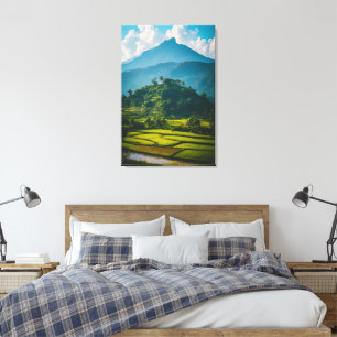 Sawah di Kaki Gunung Canvas Afdruk