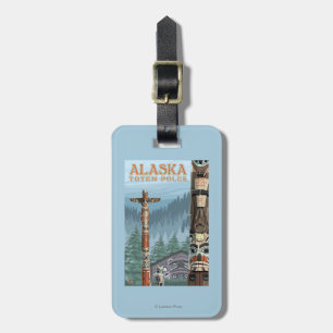 Saxman Totem Village Oud Reisposter Bagagelabel