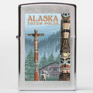 Saxman Totem Village Vintage Travel Poster