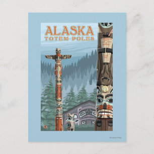 Saxman Totem Village Vintage Travel Poster Briefkaart