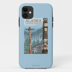 Saxman Totem Village Vintage Travel Poster iPhone 11 Hoesje