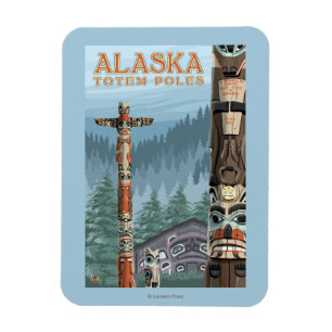 Saxman Totem Village Vintage Travel Poster Magneet