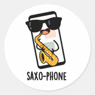 Saxo-telefoon Grappige Mobiele Puns Ronde Sticker