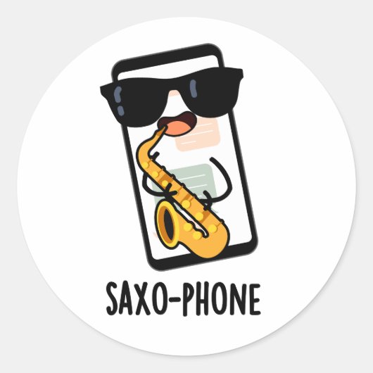 Saxo-telefoon Grappige Mobiele Puns Ronde Sticker (Voorkant)
