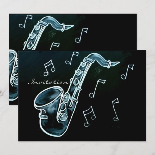 saxofon en Muzieknoten Kaart (Voorkant / Achterkant)