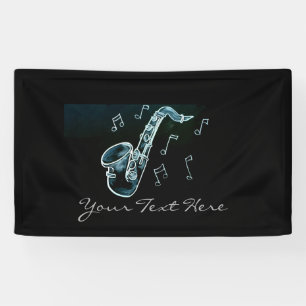 saxofon en Muzieknoten Spandoek