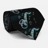 saxofon en Muzieknoten Stropdas (Opgerold)