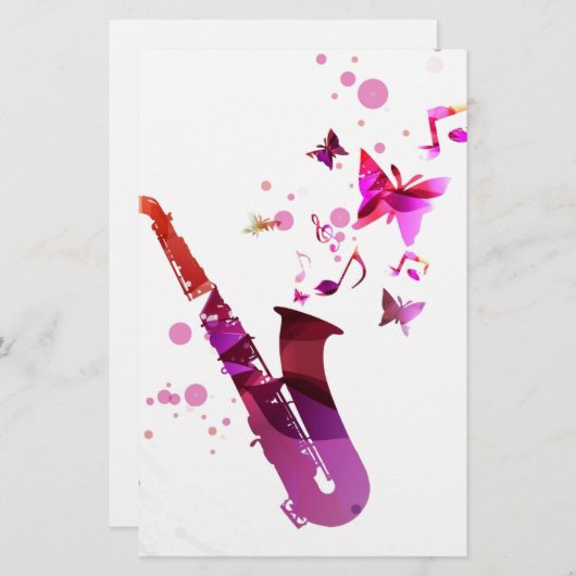 Saxofone schattige muziek en vlinders briefpapier (Voorkant / Achterkant)