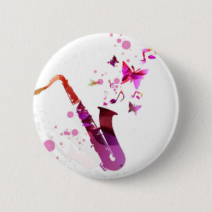 Saxofone schattige muziek en vlinders ronde button 5,7 cm
