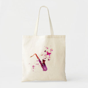 Saxofone schattige muziek en vlinders tote bag