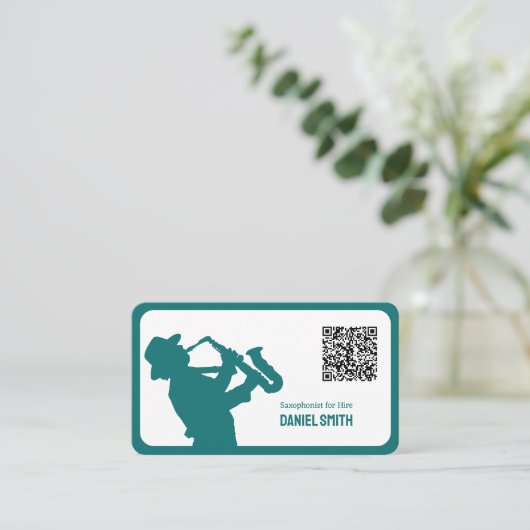 Saxofonist aangepaste QR-code Visitekaartje (Staand voorkant)