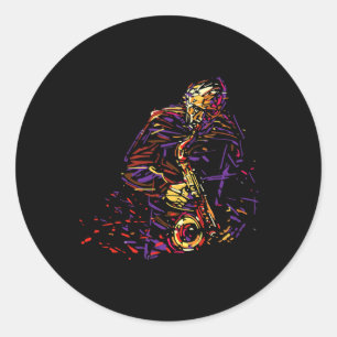 Saxofonist Abstract Art Jazz Music Lover Fan Ronde Sticker