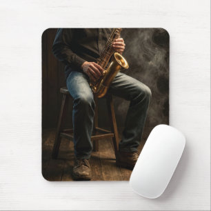 Saxofonist in een rokerige kamer muismat