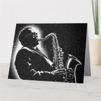 Saxofonist in grafische stijl van de jaren 50 BW