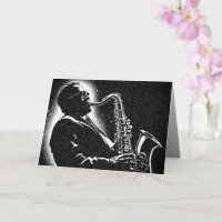 Saxofonist in grafische stijl van de jaren 50 BW