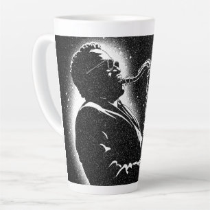 Saxofonist in grafische stijl van de jaren 50 BW Latte Mok