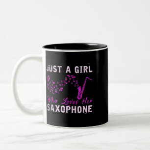 Saxofonist Meisje Vrouwen Gift Jazz Muziek Saxofoo Tweekleurige Koffiemok