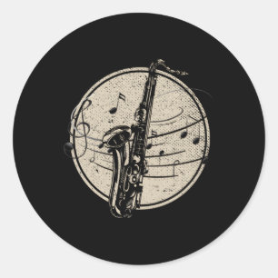 Saxofonistische Muzieknoten Jazz Muzikant Saxofoon Ronde Sticker