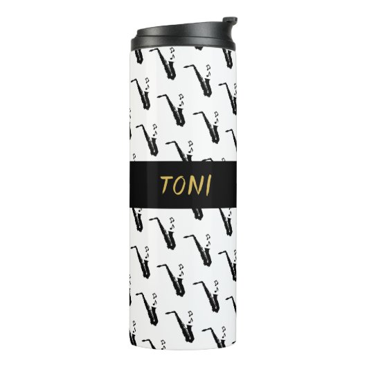 Saxofoon Cool White Music Thermosbeker (Gedraaid links)