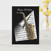 Saxofoon en muziekblad kaart (Gele Bloem)