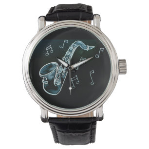 Saxofoon en muzieknoten horloge
