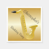 Saxofoon Goudkleurige Verjaardag Servetten (Voorkant)