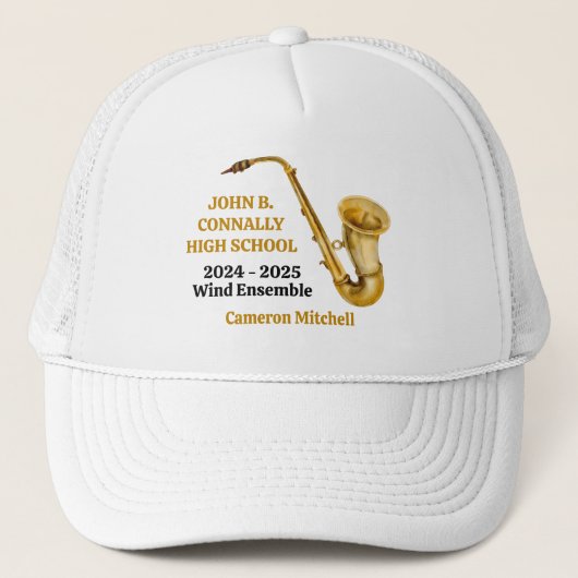 Saxofoon High School Band Gold gepersonaliseerd Trucker Pet (Voorkant)
