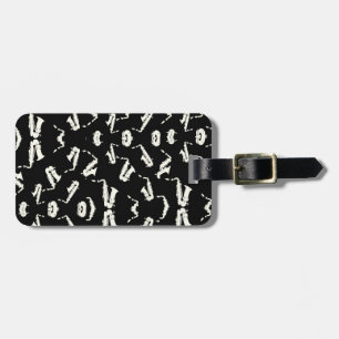 Saxofoon jazz zwart-wit patroon bagagelabel