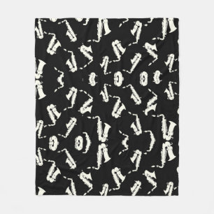 Saxofoon jazz zwart-wit patroon fleece deken